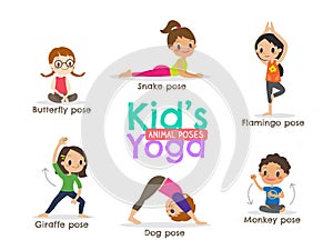 Yoga kids poses vector illustration