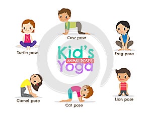 Yoga kids poses vector illustration