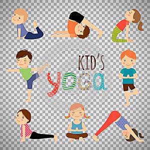 Yoga kids set on transparent background