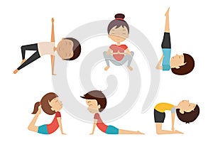 Yoga for kids. Smiling children in different poses and asanas