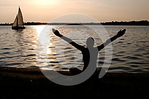 Yoga on the lake shore