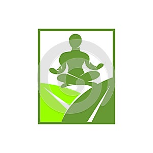 Yoga Leaf Square logo design meditation illustration Isolated