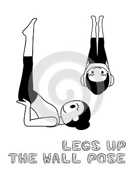 Yoga Legs-up-the-wall Pose Cartoon Vector Illustration Monochrome