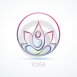 Yoga line figure in a lotus pose inside a circle