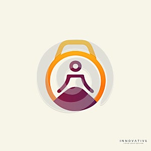 Yoga logo design with dumbbell icon. new best health and physical fitness company vector logo design