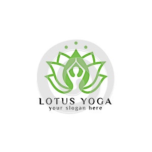 yoga logo design stock. human meditation in lotus flower vector