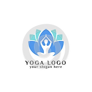 yoga logo design stock. meditation in lotus flower illustration