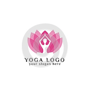 yoga logo design stock. meditation in lotus flower illustration