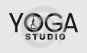 yoga logo emblem with Virabhadrasana pose,