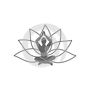 Yoga Lotus Line logo design meditation illustration Isolated