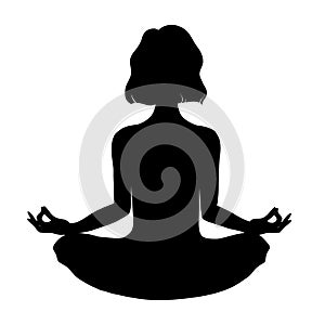 Yoga, lotus position, silhouette of a woman isolated on white background.