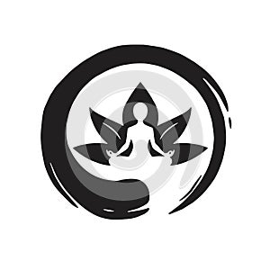 Yoga Lotus with Zen Circle Logo Template Vector
