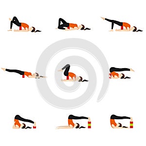 Yoga lying backbend asanas set with blocks