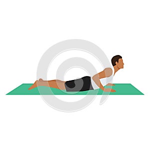 Yoga Man in Bhujangasana or cobra pose. Male cartoon