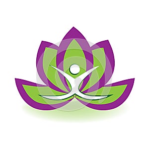 Yoga man and lotus flower logo vector image illustration graphic design
