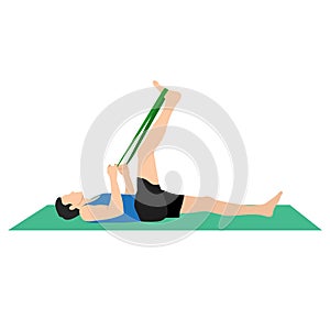 Yoga Man in Supta Padangusthasana or Reclining hand to big toe pose