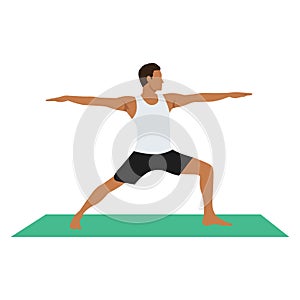 Yoga Man in Virabhadrasana 2 or Warrior II pose.