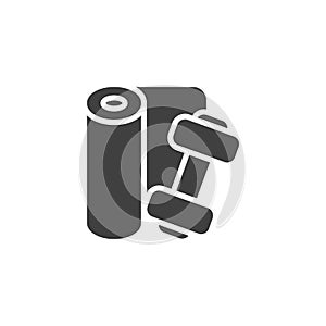 Yoga mat and dumbbell vector icon