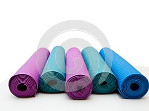 Yoga mat isolated on white background. copyspace