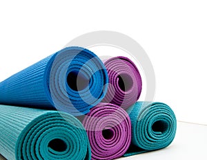 Yoga mat isolated on white background. copyspace