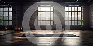 A yoga mat placed on the floor of an empty yoga class, ready for practitioners to use during their yoga sessions