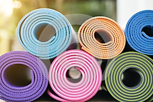 Yoga mats in the garden