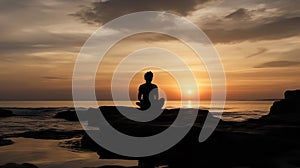 Yoga Mediating Silhouette Sunset Sports Sky