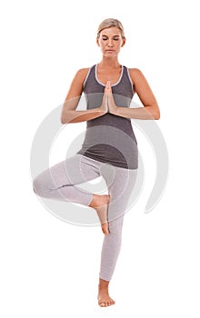 Yoga meditation, balance and relax woman meditate for healthcare, spiritual soul aura or chakra energy healing. Zen