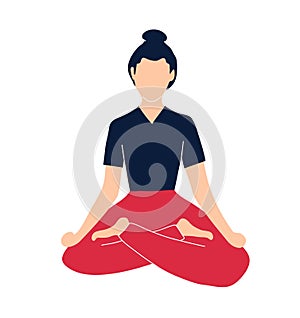 Yoga and meditation. Girl sitting in lotus position.