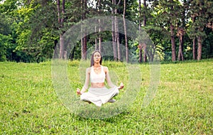 Yoga meditation levitation - women concentration in yoga exercise