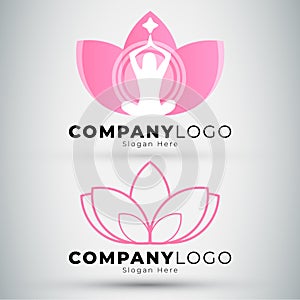 Yoga meditation logo design template with woman meditating in a lotus