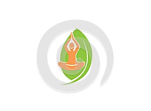 Yoga meditation person position sit in the nature zen logo design illustration on white background