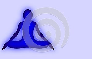 Yoga Meditation Pose with Blue Energy Aura light on Light Blue background gradient illustration