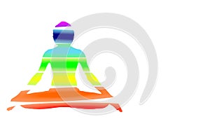 Yoga Meditation Pose with seven Energy Aura chakra isolated on white with gradient vector illustration