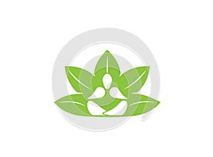 Yoga meditation position sit in the nature zen logo design illustration on white background