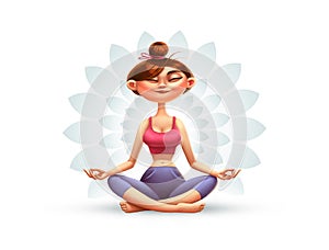 Yoga, Meditation and Relaxation, Cartoon Illustration