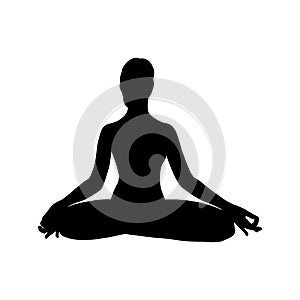 Yoga meditation in siddhasana, woman silhouette. Om meditation for body relax and spirit harmony. Vector illustration