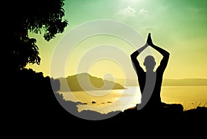 Yoga meditation silhouette
