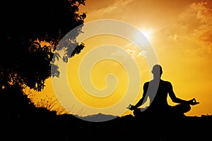 Yoga meditation silhouette