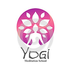 Yoga Meditation Yin Yang Tree Moon Shape Logo Symbol