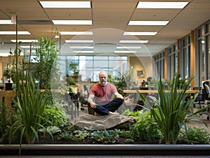 Yoga office break promoting wellness