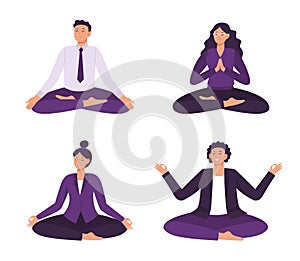 Yoga office workers, meditation and concentration concept