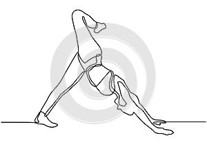 Yoga one line aerobic girl doing exercise. Continuous hand drawn minimalism of woman fitness