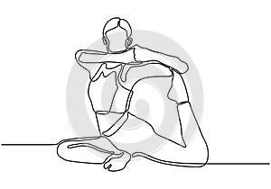 Yoga one line aerobic girl doing exercise. Continuous hand drawn minimalism of woman fitness