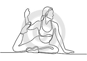Yoga one line aerobic girl doing exercise. Continuous hand drawn minimalism of woman fitness