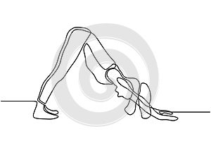 Yoga one line aerobic girl doing exercise. Continuous hand drawn minimalism of woman fitness