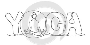 Yoga One line drawing on white background