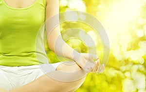 Yoga Outdoor Meditation, Woman Body Meditating, Human Hand