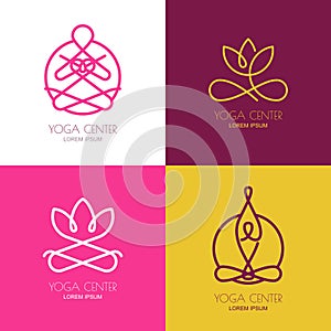 Yoga outline logo design elements. Set of vector yoga icons and