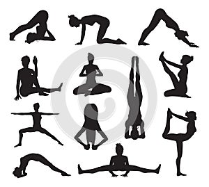 Yoga or pilates poses silhouettes